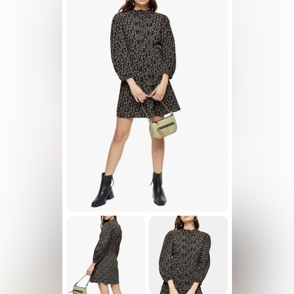 Topshop Floral Long Sleeve Minidress Dress Size US 8, UK 12, EUR 40